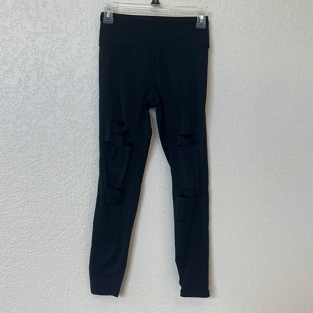 Zyia Leggings Pants High Rise Lux Slashed Distressed Black size 2 - Picture 2 of 12